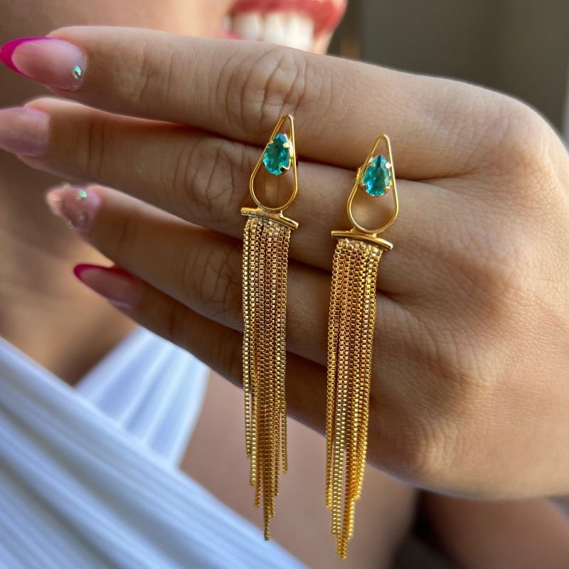 Brinco Franja Banho Ouro 18k