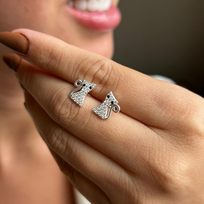 Brinco Gatinho Em Micro Zircônia Banho Ouro18k/Prata 925