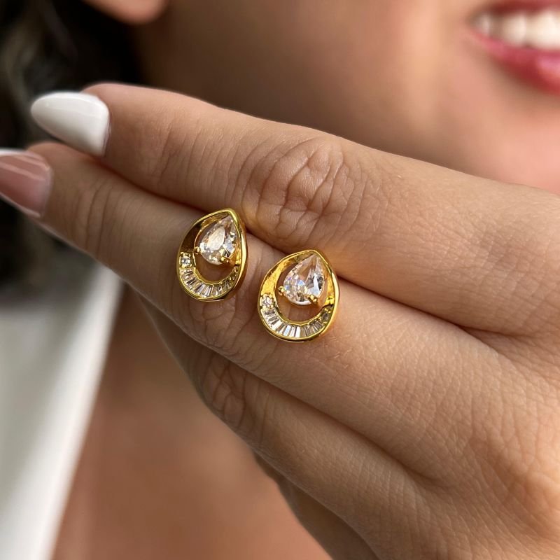 Brinco Gota Banho Ouro 18k/Prata 925