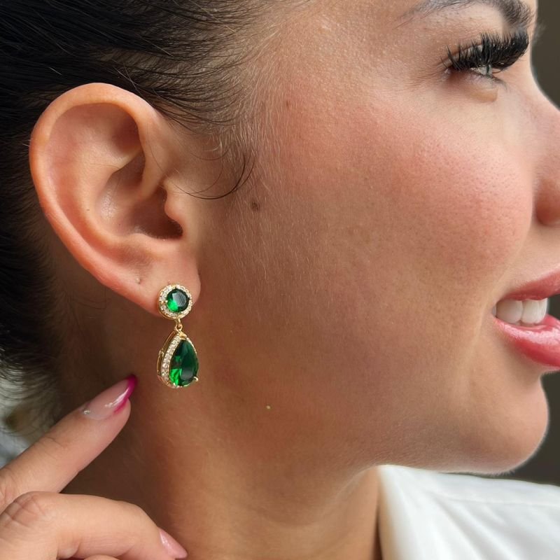 Brinco Gota Cravejado Biju Fina Dourado/Ródio