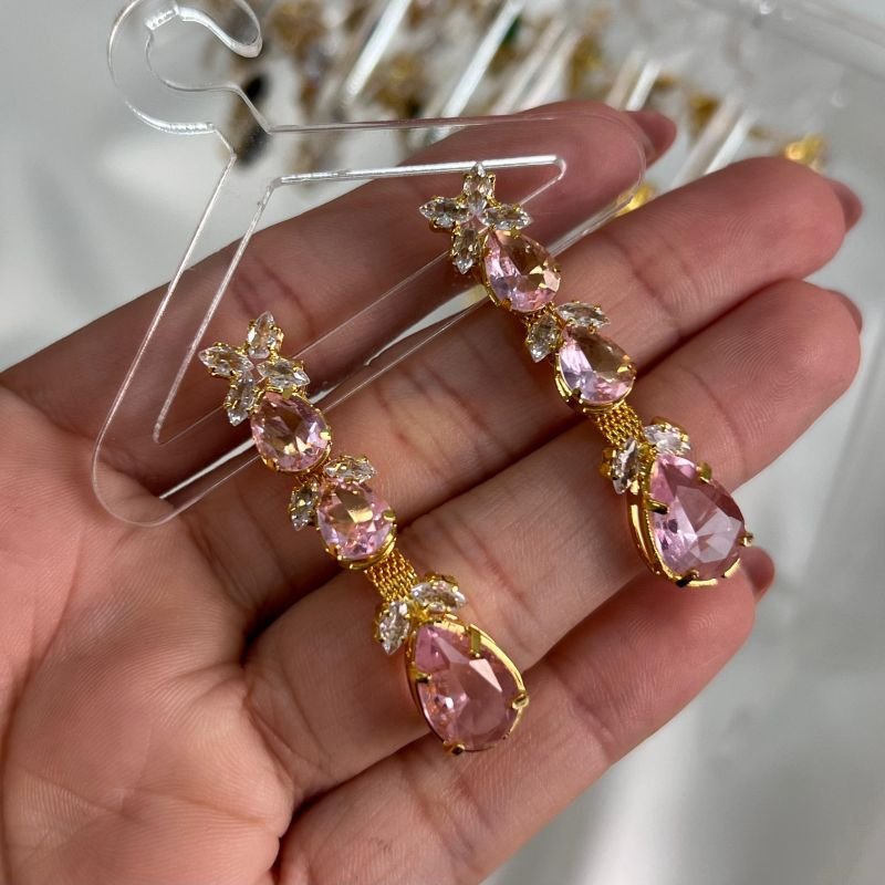 Brinco Gota Pedraria Banho Ouro 18k