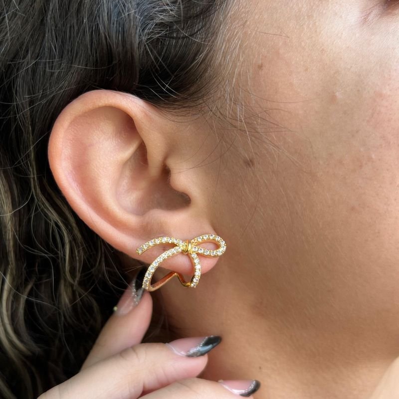 Brinco Laço Biju Fina Ródio