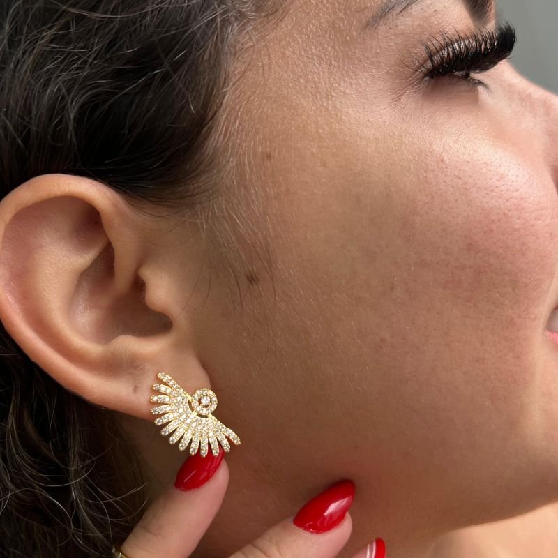 Brinco Leque Biju Fina Dourado/Ródio