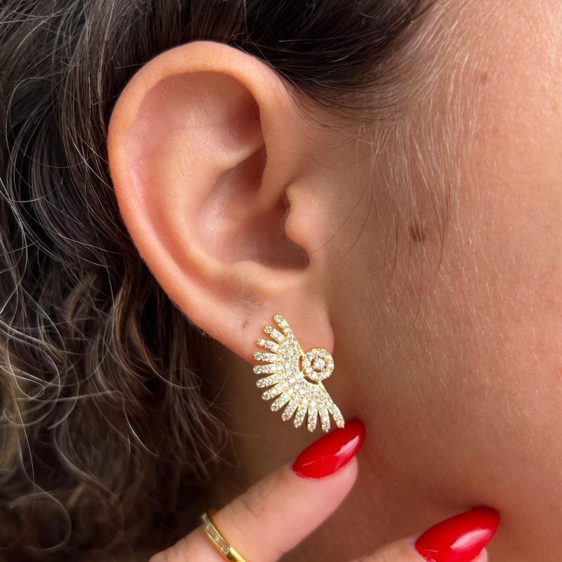 Brinco Leque Biju Fina Dourado/Ródio