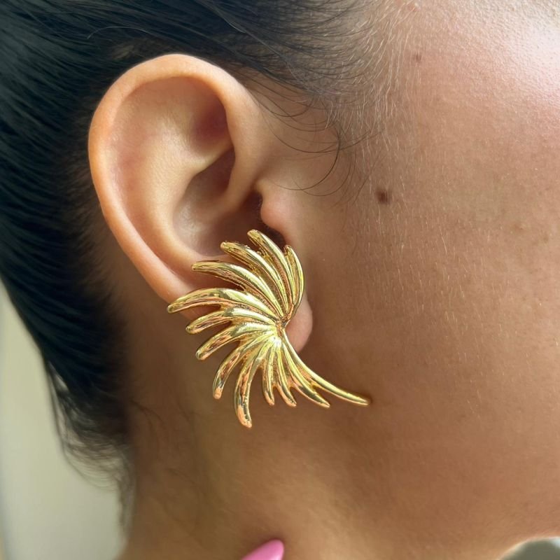 Brinco Leque Biju Fina Dourado/Ródio