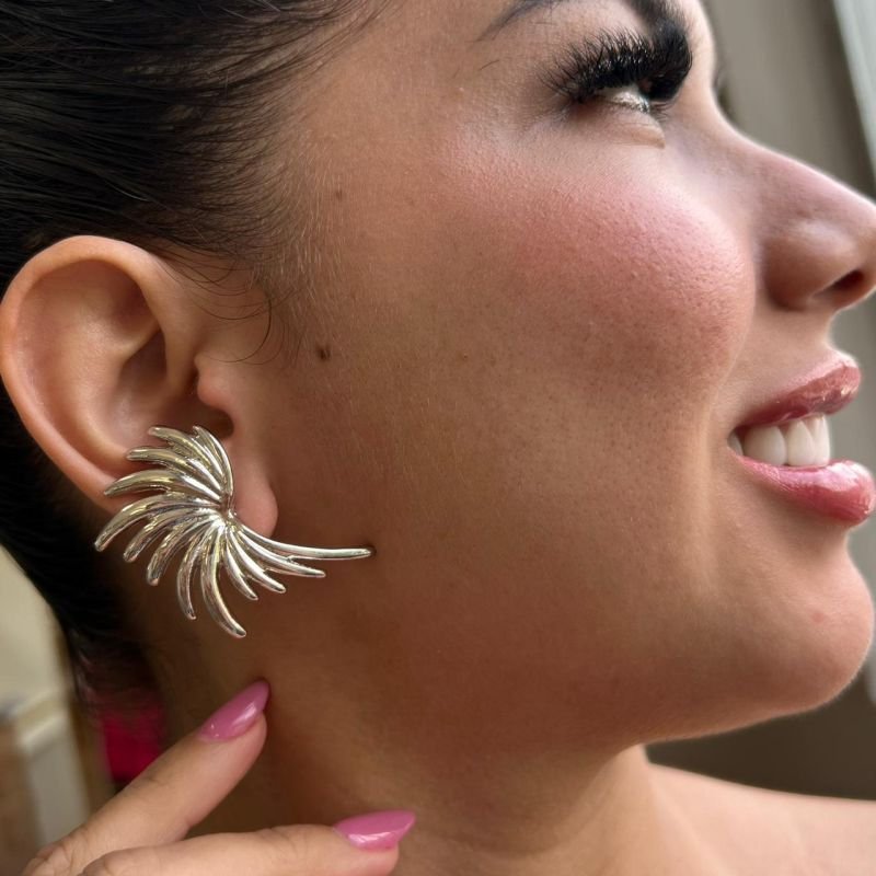 Brinco Leque Biju Fina Dourado/Ródio