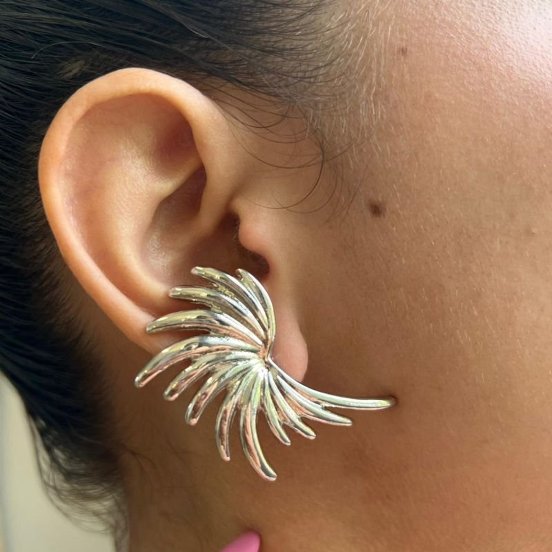 Brinco Leque Biju Fina Dourado/Ródio