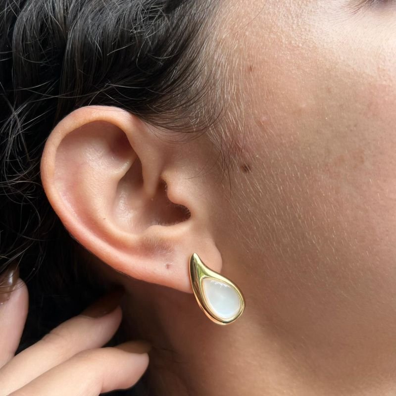 Brinco Madrepérola Biju Fina Dourado/Ródio