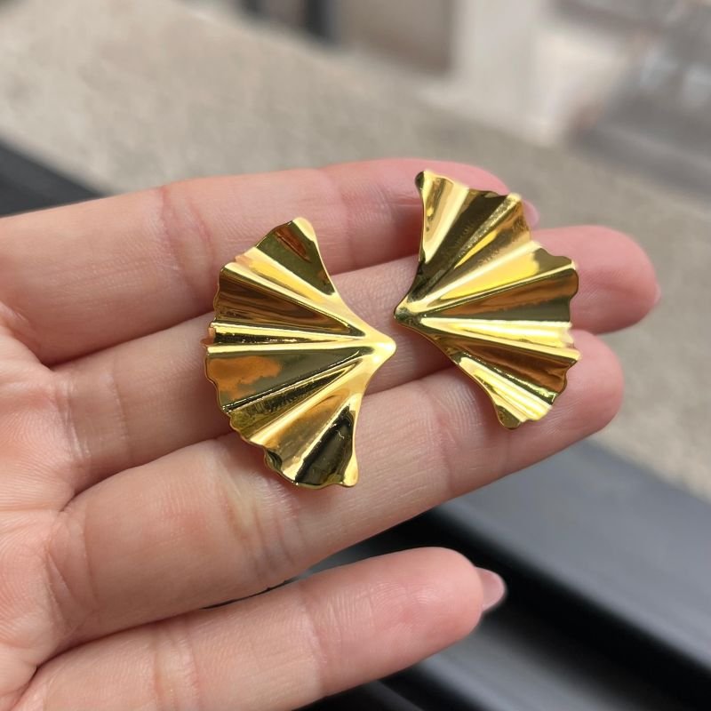 Brinco Meia Asa Orgânico Banho Ouro 18k/Prata 925