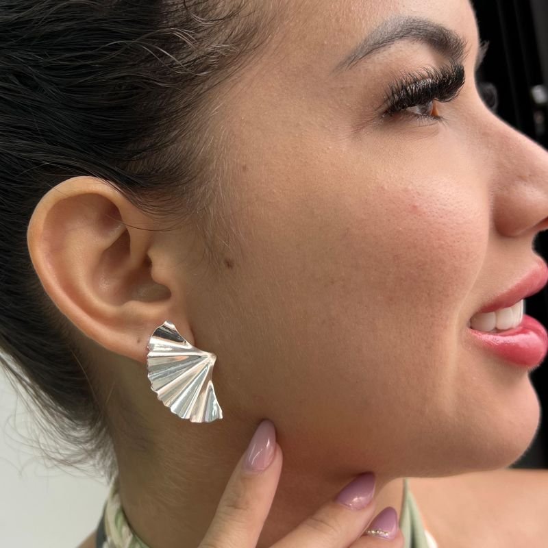 Brinco Meia Asa Orgânico Banho Ouro 18k/Prata 925