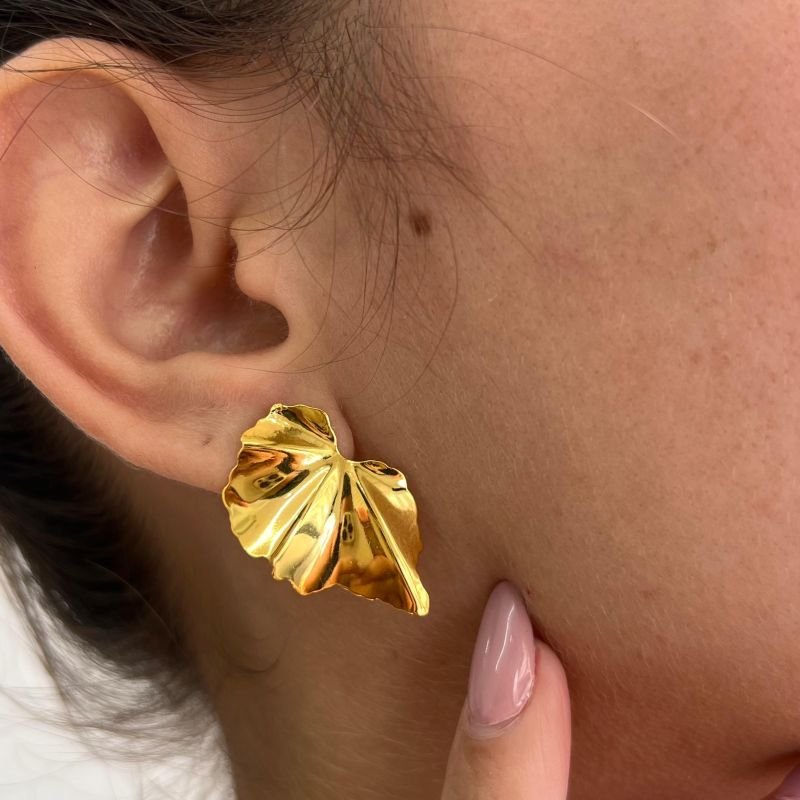 Brinco Meia Folha Orgânico Banho Ouro 18k/Prata 925