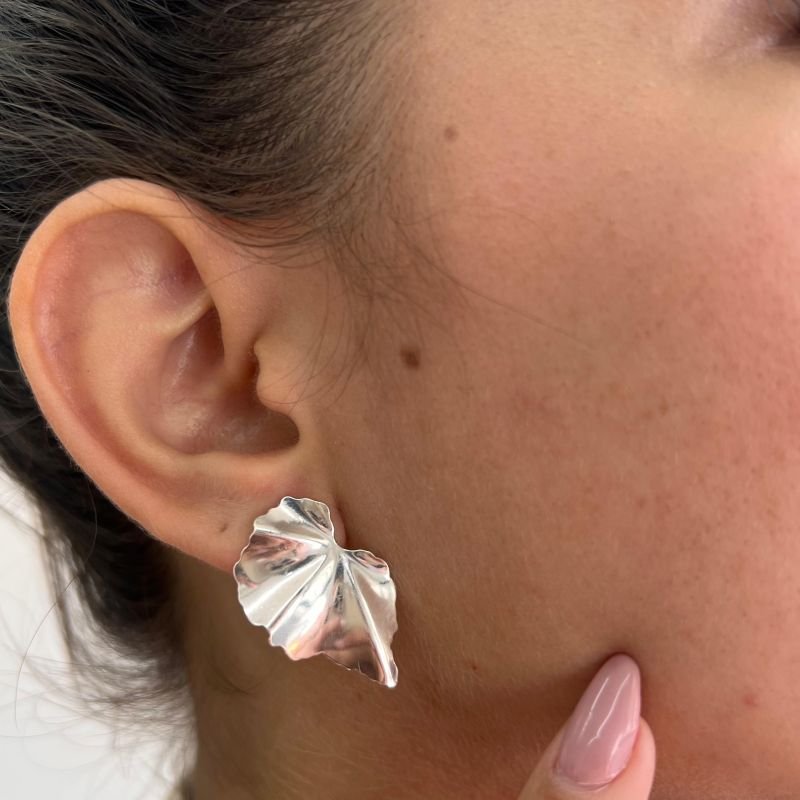 Brinco Meia Folha Orgânico Banho Ouro 18k/Prata 925