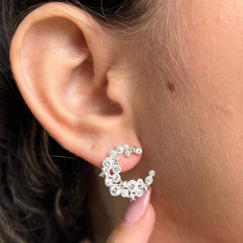 Brinco Meia Lua Banho Prata 925