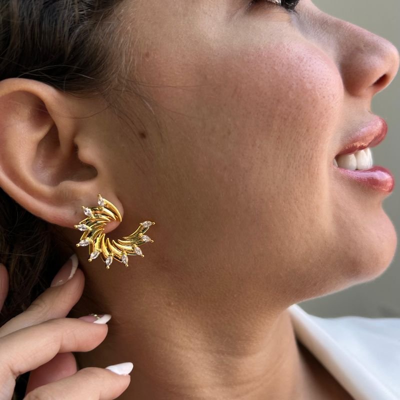 Brinco Meia Lua Orgânico Banho Ouro 18k/Prata 925