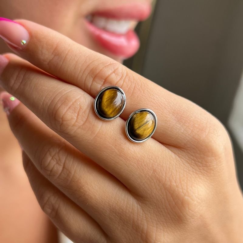 Brinco Olho de Tigre Biju Fina Dourado/Ródio