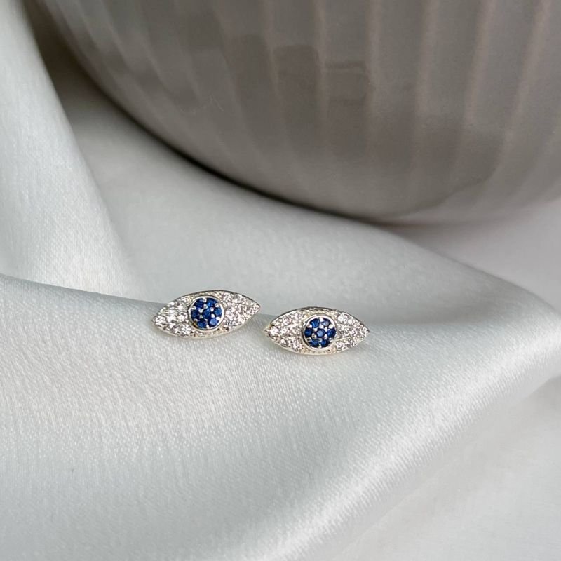 Brinco Olho Grego Cravejado Com Zircônia Banho Ouro 18k/Prata 925