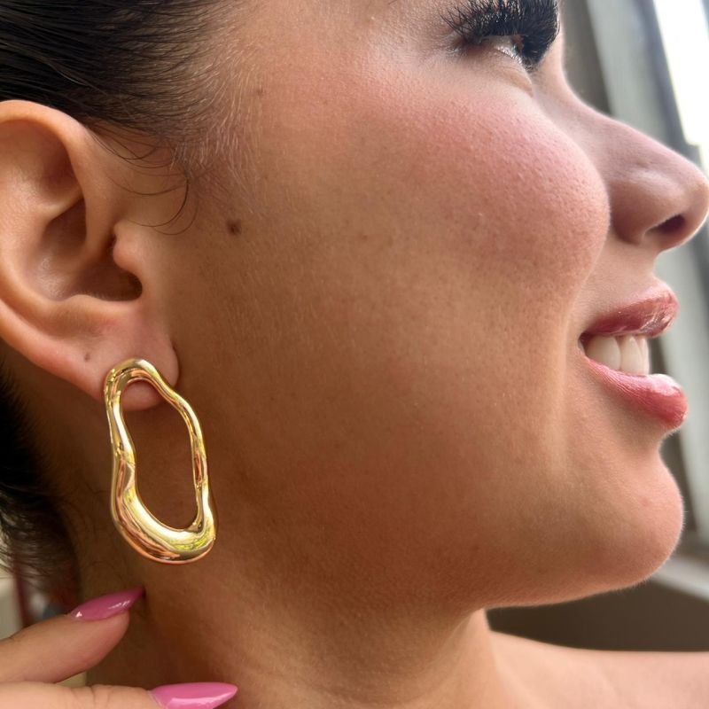 Brinco Orgânico Biju Fina Dourado/Ródio