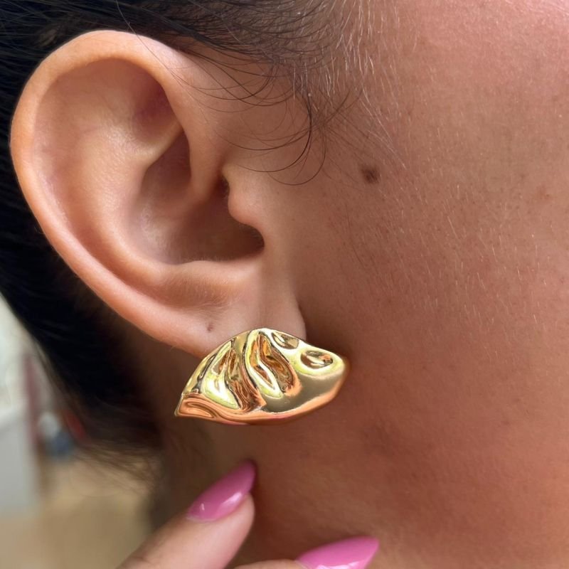 Brinco Orgânico Biju Fina Dourado/Ródio