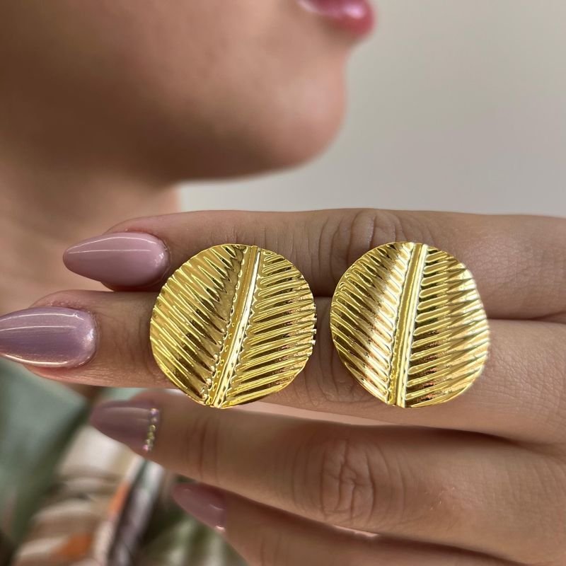 Brinco Orgânico Esfera Banho Ouro 18k/Prata 925