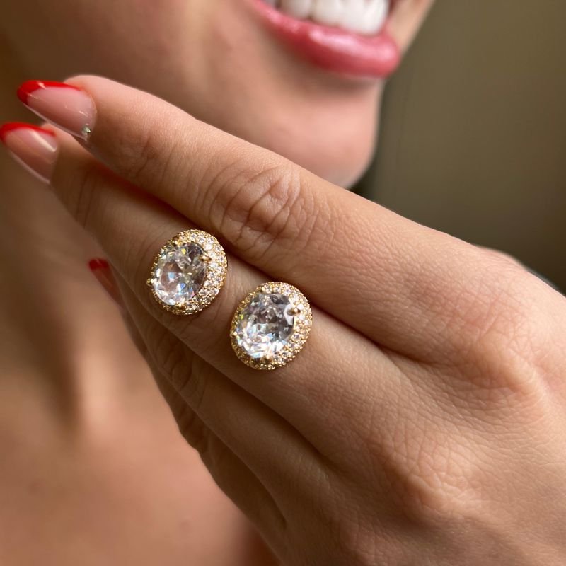 Brinco Pedra Cristal Biju Fina Dourado/Ródio