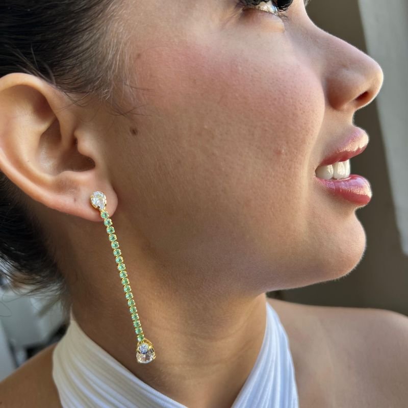 Brinco Pedraria Banho Ouro 18k