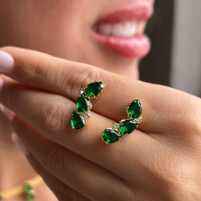 Brinco Pedraria Banho Ouro 18k