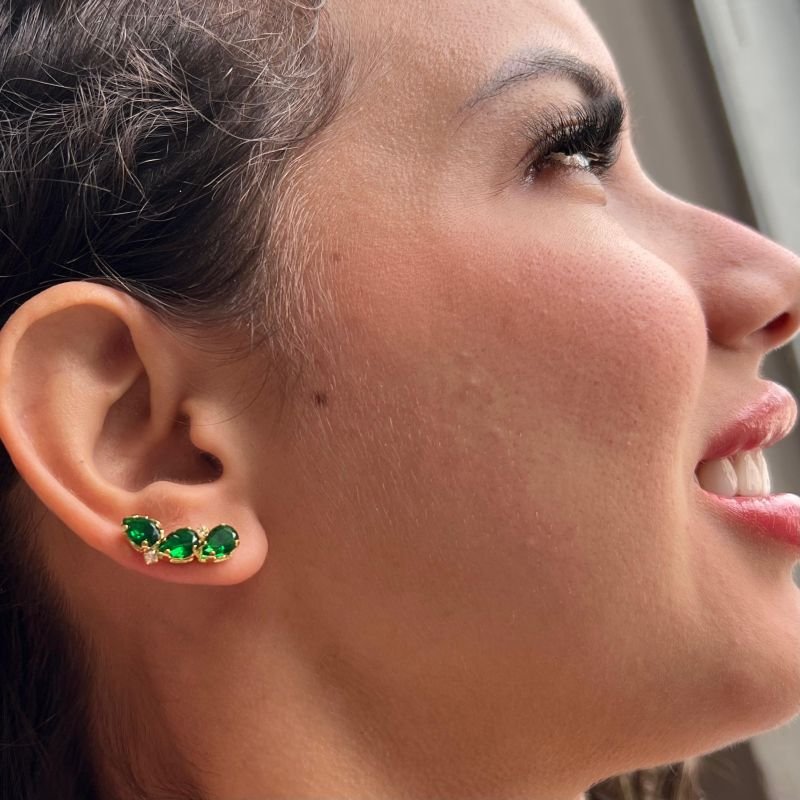 Brinco Pedraria Banho Ouro 18k