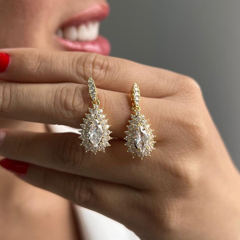 Brinco Pedraria Biju Fina Dourado/Ródio