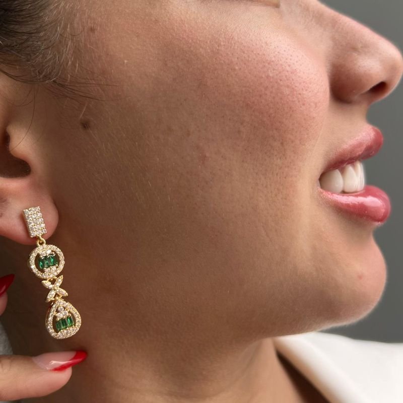 Brinco Pedraria Biju Fina Dourado/Ródio