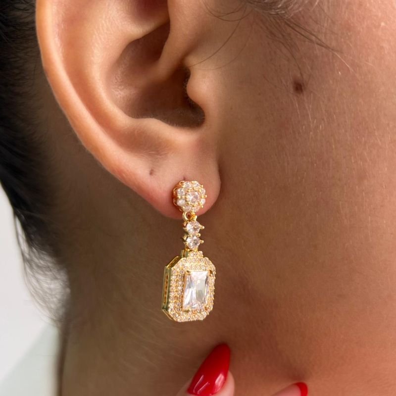 Brinco Pedraria Biju Fina Dourado/Ródio