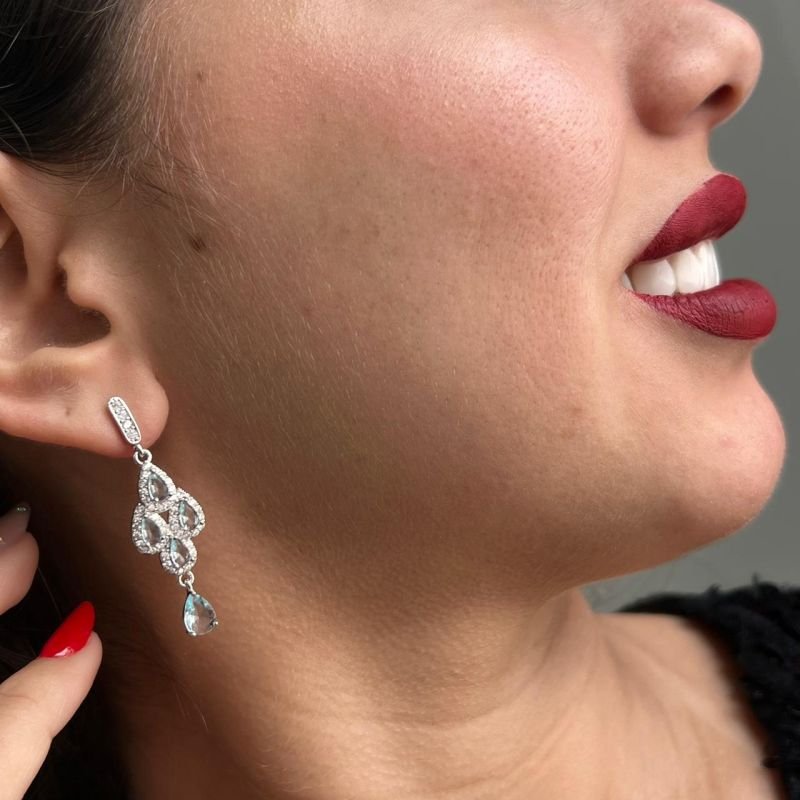 Brinco Pedraria Biju Fina Ródio