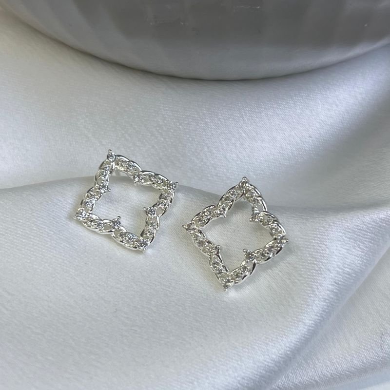 Brinco Quadrado Cravejado Banho Ouro 18k/Prata 925