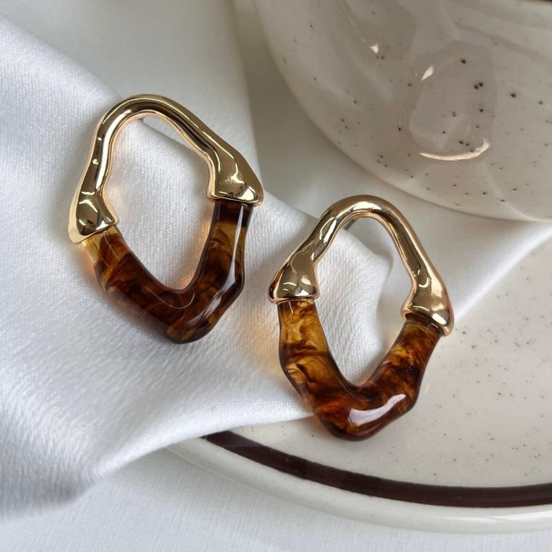 Brinco Resinado Biju Fina Dourado/Ródio