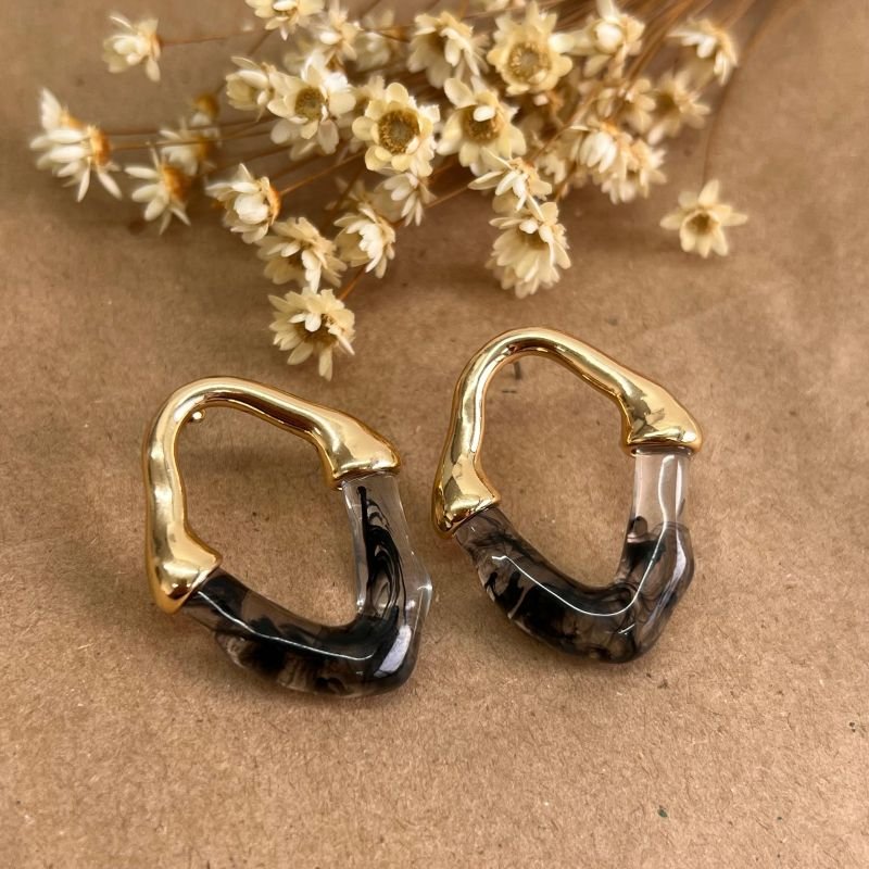 Brinco Resinado Biju Fina Dourado/Ródio