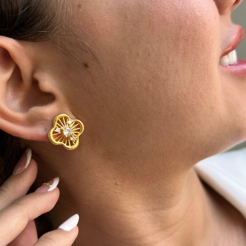 Brinco Trevo Banho Ouro 18k/Prata 925