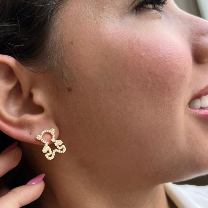 Brinco Urso Banho Ouro 18k/Prata 925