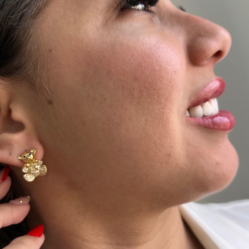 Brinco Urso Biju Fina Ródio