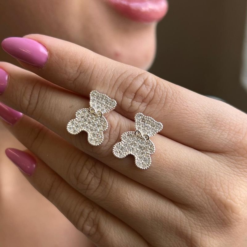 Brinco Urso Cravejado Banho Ouro 18k/Prata 925