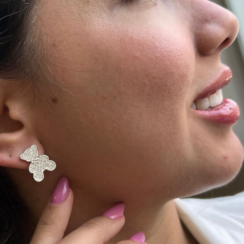 Brinco Urso Cravejado Banho Ouro 18k/Prata 925