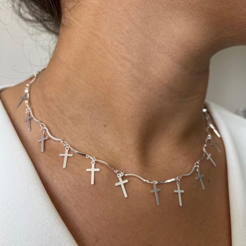 Choker Cruz Lisa Banho Ouro 18k/Prata 925