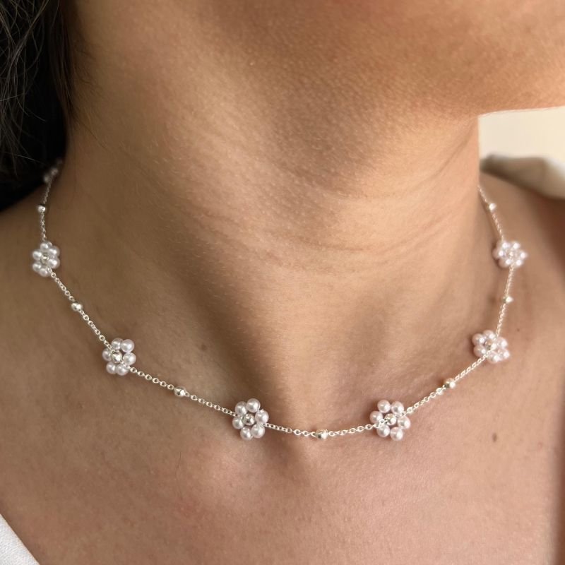 Choker Pérola Flor Banho Ouro 18k/Prata 925