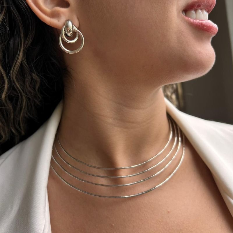 Choker Aro 4 Voltas Biju Fina Dourado/Ródio