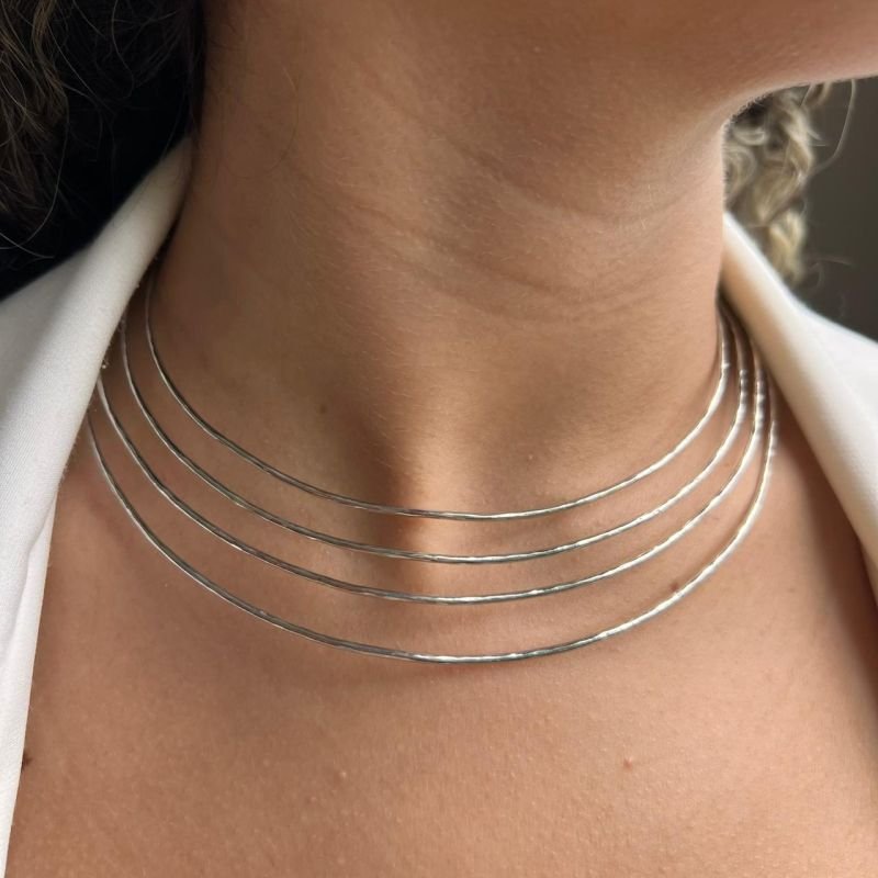 Choker Aro 4 Voltas Biju Fina Dourado/Ródio