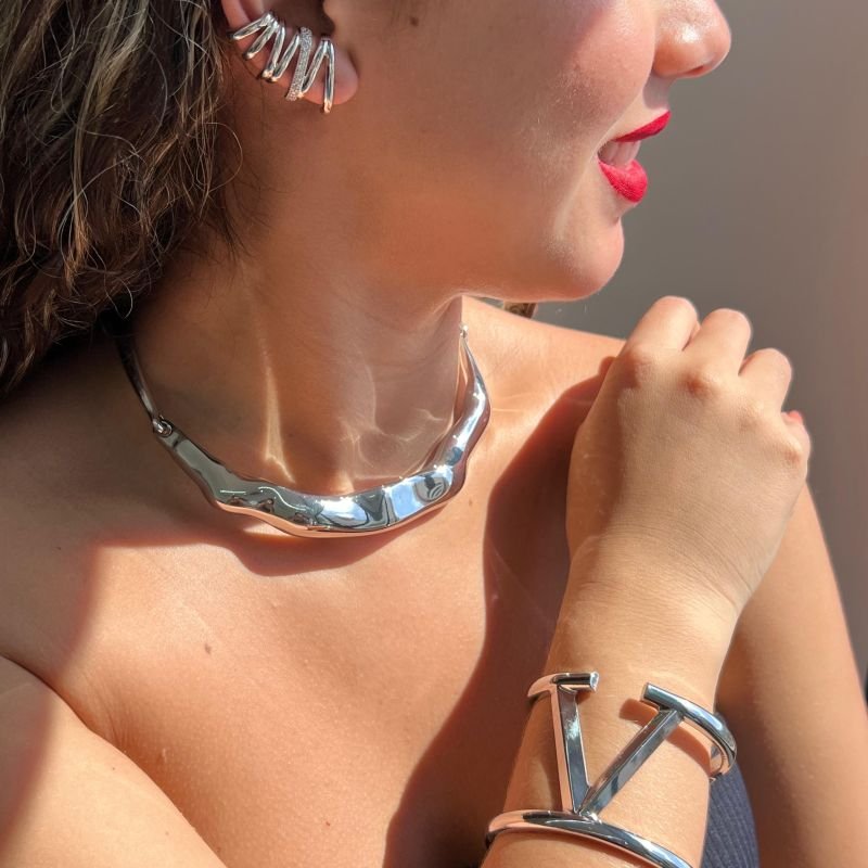 Choker Aro Biju Fina Dourado/Ródio