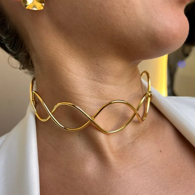 Choker Aro Cruzado Banho Ouro 18k/Prata 925