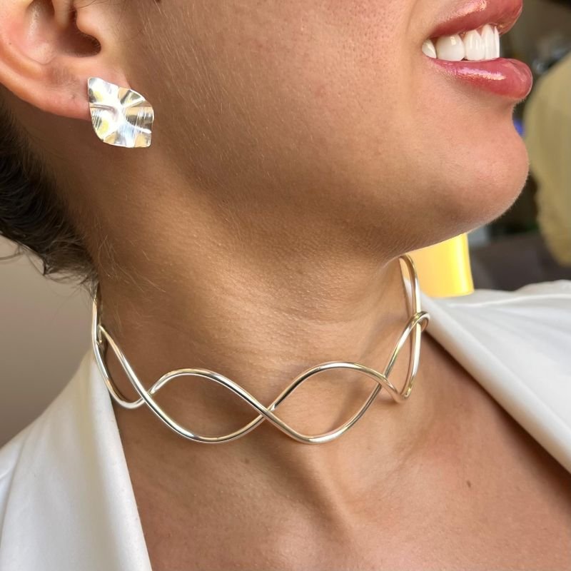 Choker Aro Cruzado Banho Ouro 18k/Prata 925