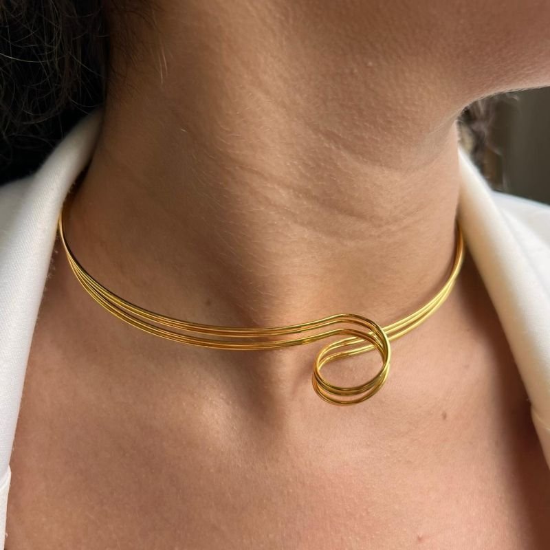 Choker Aro Espiral Banho Ouro 18k/Prata 925