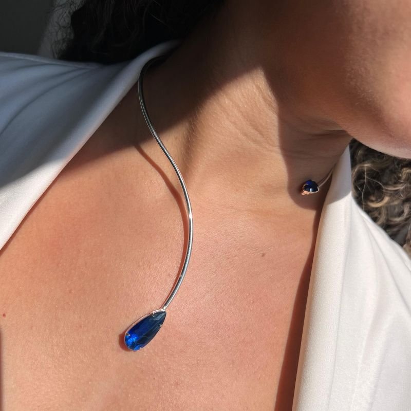 Choker Aro Gota Azul Banho Ouro 18k/Prata 925