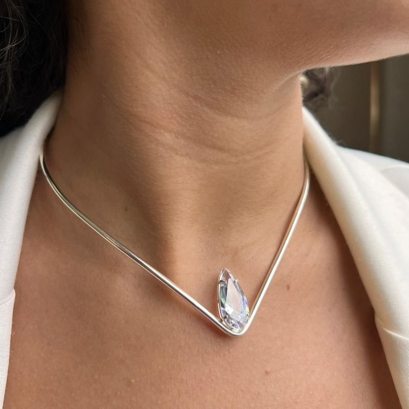 Choker Aro Gota Cristal Banho Ouro 18k/Prata 925