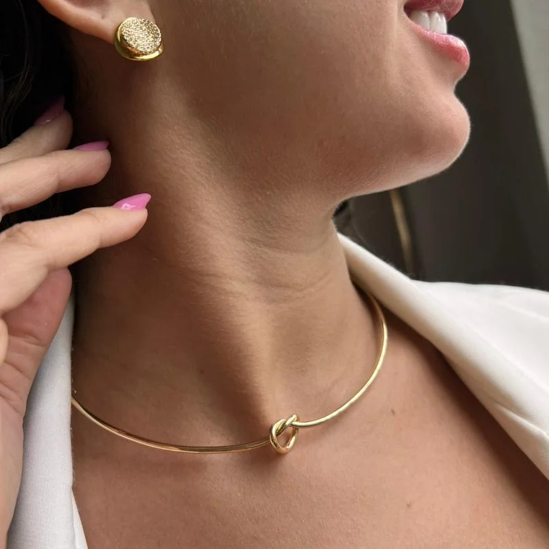 Choker Aro Nó Biju Fina Dourado/Ródio